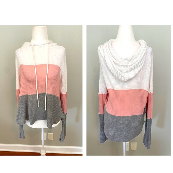 PINK LILY Tri-Color Hooded Pullover - Picture 1 of 6